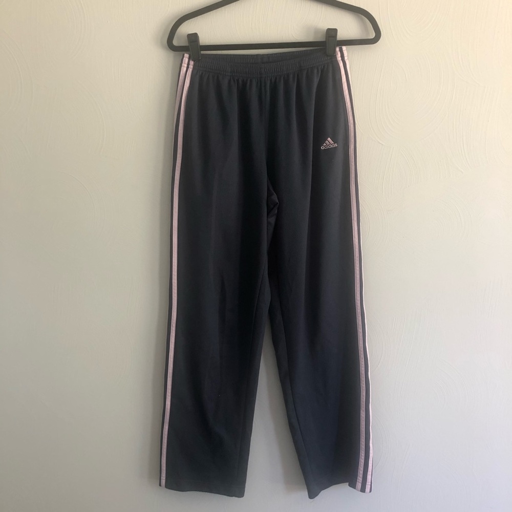 Adidas Charcoal Grey Pink Stripe Y2K Track Pants